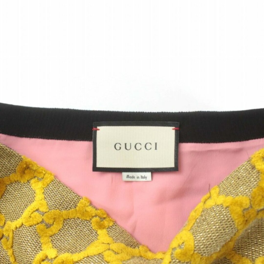 Gucci(グッチ)のグッチ GGロゴ ベルベット切替 台形スカート ひざ丈 46 黄色 504599 レディースのスカート(ひざ丈スカート)の商品写真