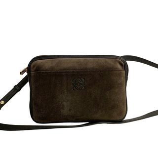 ロエベ(LOEWE)の極 美品 保存袋付 LOEWE ロエベ アナグラム ロゴ レザー 本革 スエード ミニ ショルダーバッグ ポシェット ブラウン 3mnj1449-10(ショルダーバッグ)