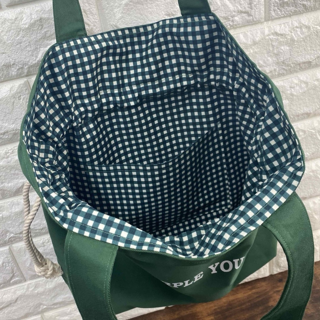 巾着トートバッグ 緑色チェック 【I PURPLE YOU・THV】 ハンドメイドのファッション小物(バッグ)の商品写真