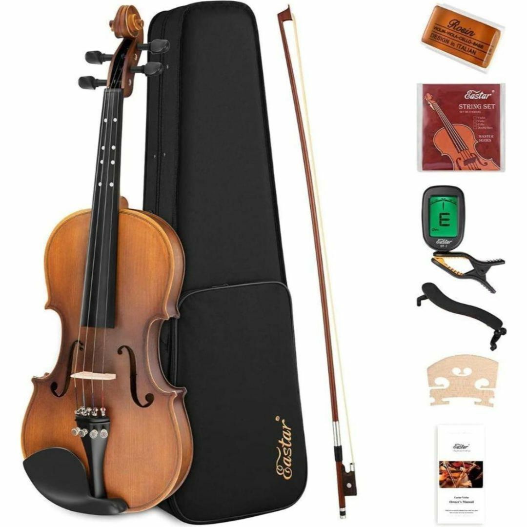 バイオリン 初心者セット 艶消し 指板マークチューナー 予備弦セット付き 楽器の弦楽器(ヴァイオリン)の商品写真