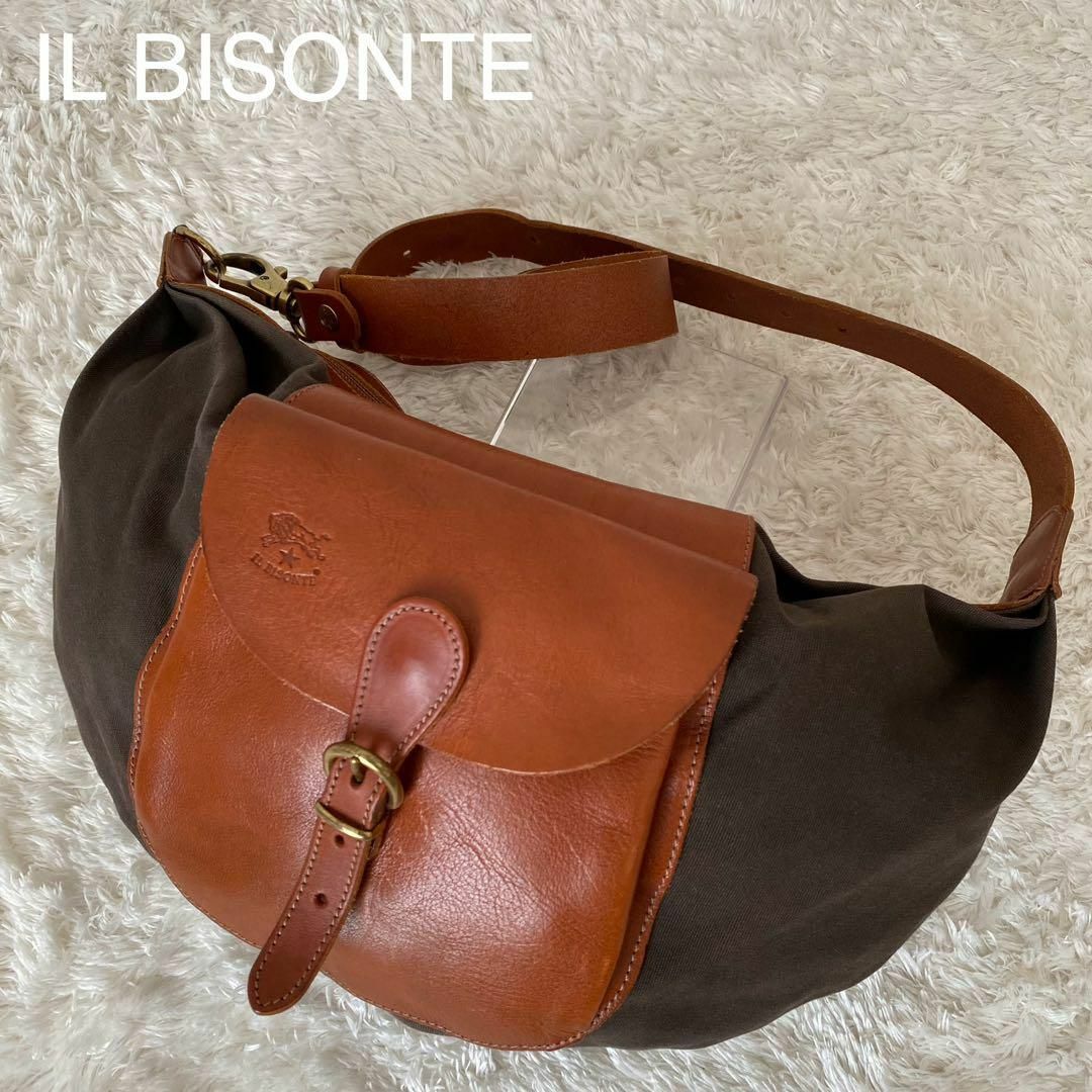 IL BISONTE(イルビゾンテ)の★極美品 イルビゾンテ バナナショルダーバッグ 2way レザー キャンバス レディースのバッグ(ショルダーバッグ)の商品写真