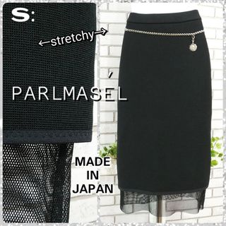 パールマシェール(PARLMASEL)のS：極美品★ストレッチ ペンシルスカート／ パールマシェール★ブラック(ひざ丈スカート)