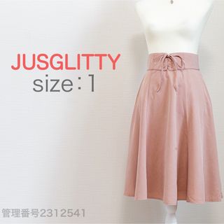 ジャスグリッティー(JUSGLITTY)のJUSGLITTY レースアップベルト付き　ひざ丈フレアスカート　ピンク　M(ひざ丈スカート)