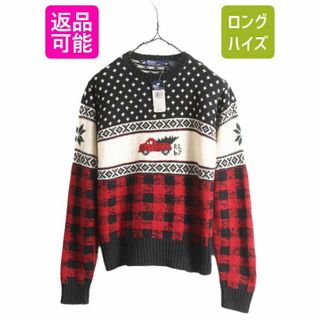 ラルフローレン(Ralph Lauren)のデッドストック 90s ポロ ラルフローレン ノルディック ニット セーター レディース S / オールド 車 チェック バーズアイ コットン リネン(ニット/セーター)