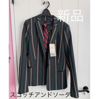 スコッチアンドソーダ(SCOTCH & SODA)の新品テーラードジャケットグリーンスクールガールコーデストライプ(テーラードジャケット)