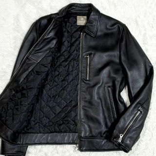 極美品 L ナノユニバース 羊革 ライダース ジャケット 黒 中綿キルティング