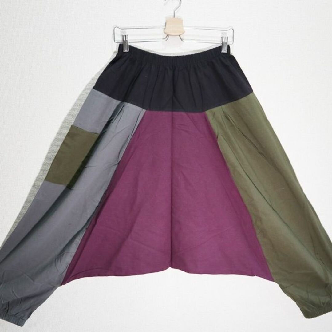 【新品】サルエルパンツ　切替えパターンカラー　黒×紫×緑×グレー系 メンズのパンツ(サルエルパンツ)の商品写真
