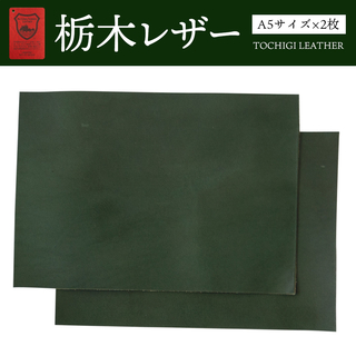 栃木レザー - 栃木レザー ダークグリーン A5サイズ(約14.8×21cm)2枚 オイルレザー