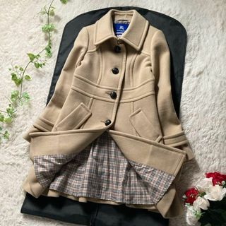 BURBERRY BLUE LABEL - バーバリーブルーレーベル　フリルコート　ベージュ　ノバチェック　アンゴラ混