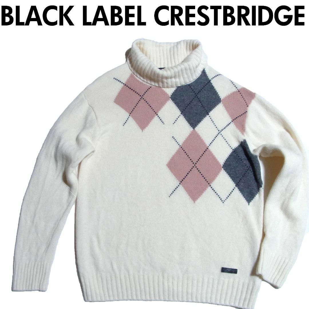 BLACK LABEL CRESTBRIDGE(ブラックレーベルクレストブリッジ)のブラックレーベル クレストブリッジ アーガイル タートルネック ニット LL 白 メンズのトップス(ニット/セーター)の商品写真