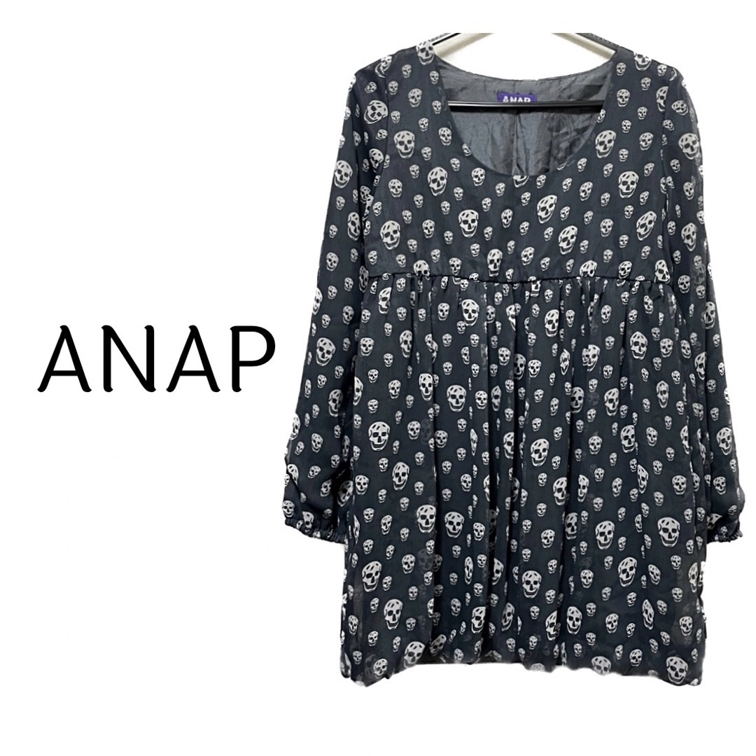 ANAP(アナップ)のANAP【美品】スカル 総柄 シフォン 長袖 チュニック トップス レディースのトップス(チュニック)の商品写真