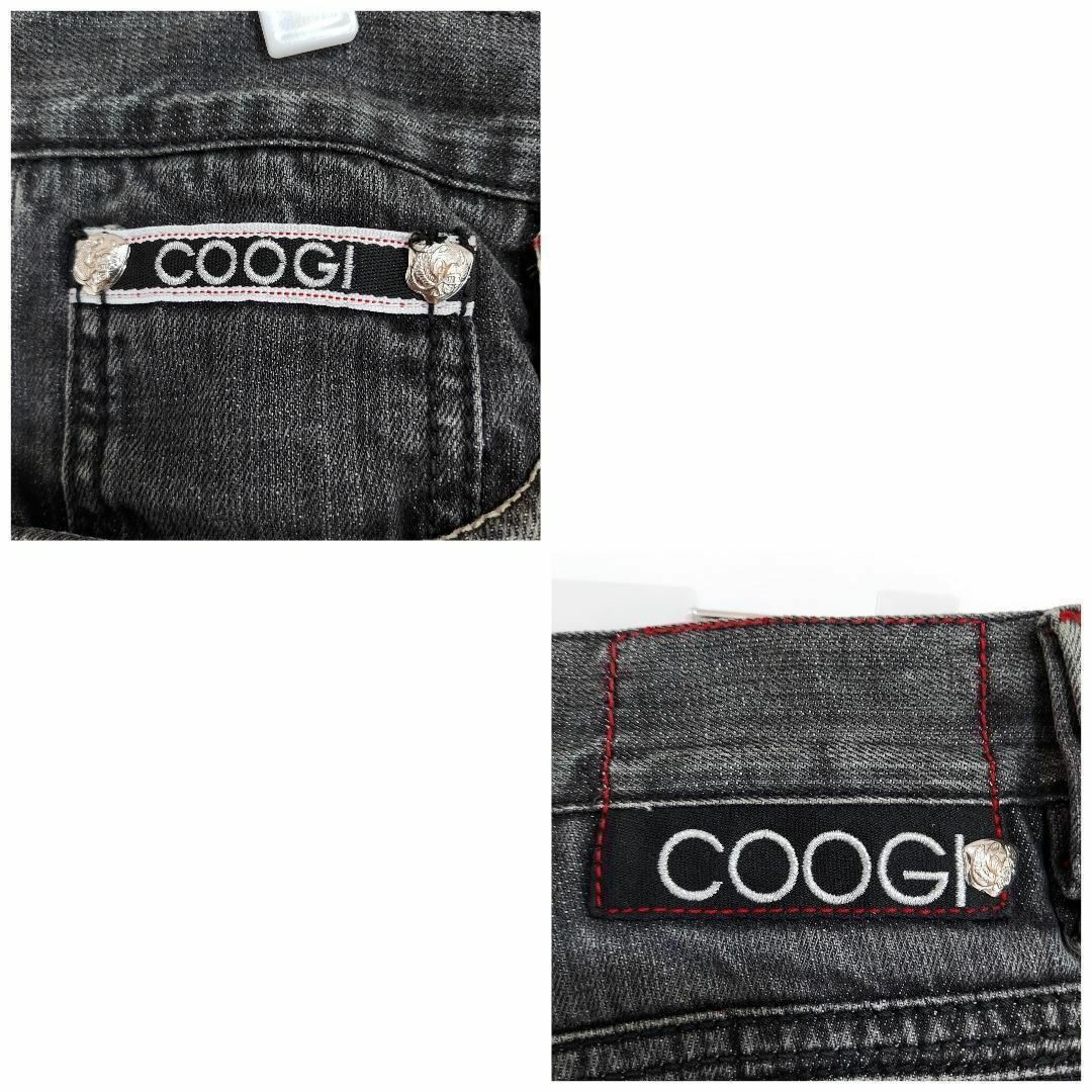 COOGI(クージー)のW34 COOGI クージー ブラックデニム バギーボトム ポケット刺繍 黒 メンズのパンツ(デニム/ジーンズ)の商品写真