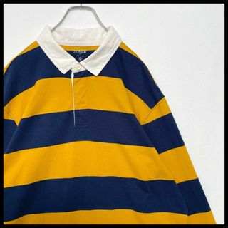 ジェイクルー(J.Crew)のジェイクルー　J.CREW　太ボーダー　バイカラー　長袖　ラガーシャツ　Ｌサイズ(ポロシャツ)