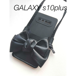 GALAXYs10plusリボンポケットショルダーストラップブラック黒プラス新品(Androidケース)