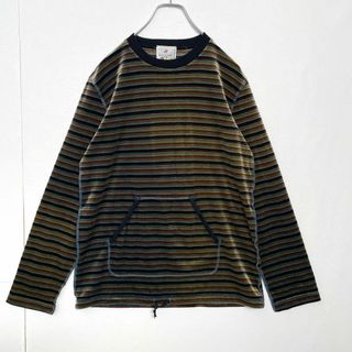 ソニアリキエル(SONIA RYKIEL)のインスクリプションリキエル　ベロア素材　ボーダー　光沢感　長袖カットソー　2(カットソー(長袖/七分))