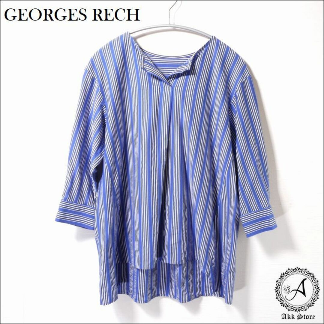 GEORGES RECH(ジョルジュレッシュ)のGEORGES RECH レディース トップス 五分袖 ストライプ ブラウス S レディースのトップス(シャツ/ブラウス(長袖/七分))の商品写真