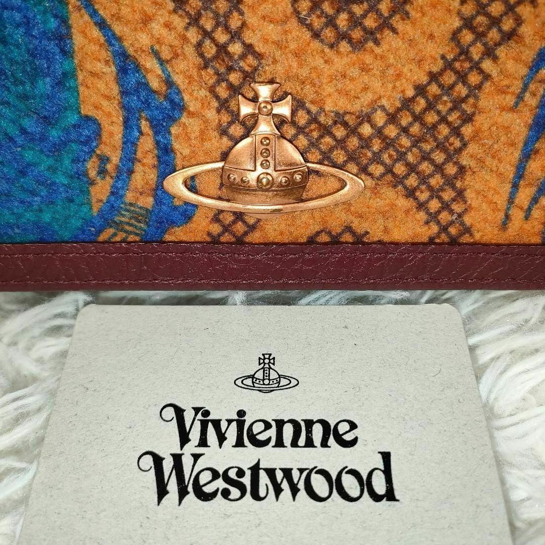 Vivienne Westwood(ヴィヴィアンウエストウッド)のヴィヴィアンウエストウッド 長財布 オーブ ロゴ 総柄 レザー ブラウン 革 青 レディースのファッション小物(財布)の商品写真