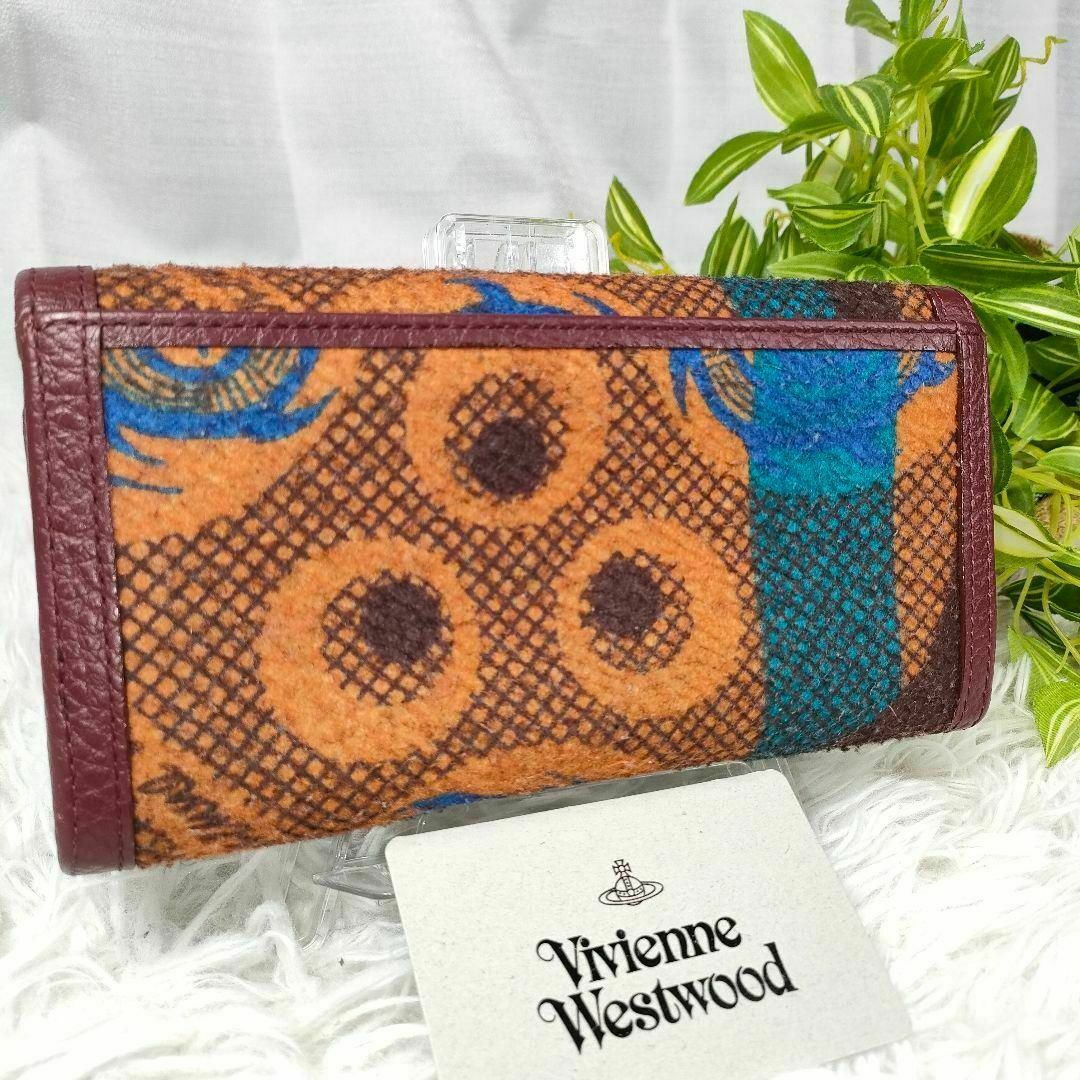 Vivienne Westwood(ヴィヴィアンウエストウッド)のヴィヴィアンウエストウッド 長財布 オーブ ロゴ 総柄 レザー ブラウン 革 青 レディースのファッション小物(財布)の商品写真
