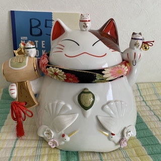 【未使用】猫舎道楽堂本舗　特大招き猫貯金箱(置物)