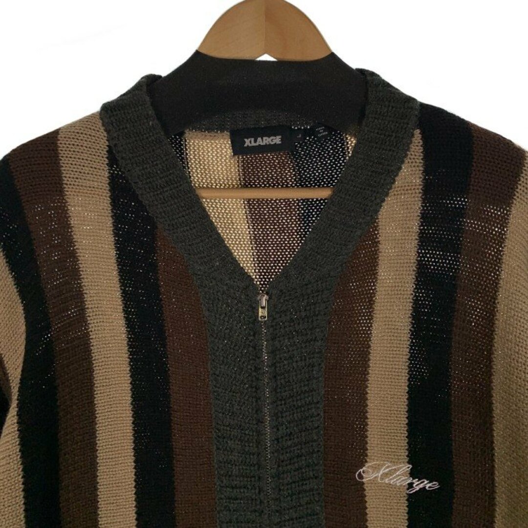 XLARGE(エクストララージ)のXLARGE エクストララージ STRIPE KNIT CARDIGAN ストライプ ニットカーディガン ジップアップ 101224015003 Size XL メンズのトップス(カーディガン)の商品写真