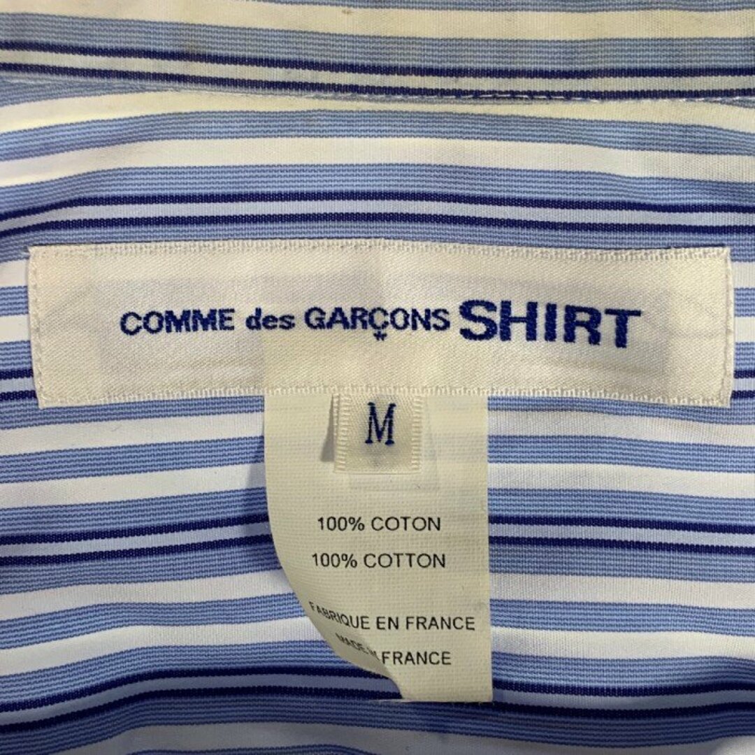 COMME des GARCONS(コムデギャルソン)のCOMME des GARCONS SHIRT コムデギャルソンシャツ 切替 開襟シャツ ヤシの木 ストライプ ブルー S24038 Size M メンズのトップス(Tシャツ/カットソー(半袖/袖なし))の商品写真