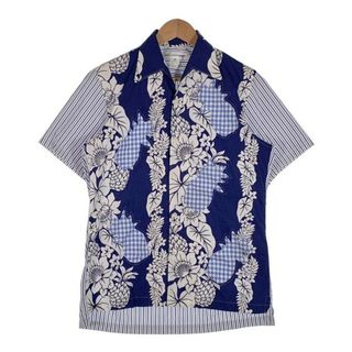 コムデギャルソン(COMME des GARCONS)のCOMME des GARCONS SHIRT コムデギャルソンシャツ パッチワーク 開襟シャツ ハイビスカス チェック ボーダー ブルー S24063 Size M(Tシャツ/カットソー(半袖/袖なし))