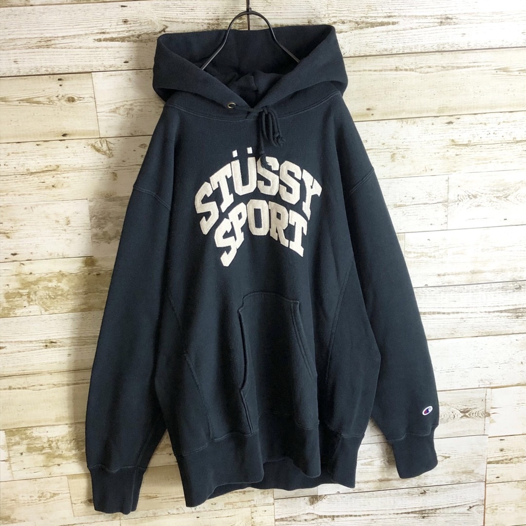 STUSSY(ステューシー)の即完売 STUSSY ステューシー チャンピオン パーカー パイル生地ロゴ メンズのトップス(パーカー)の商品写真