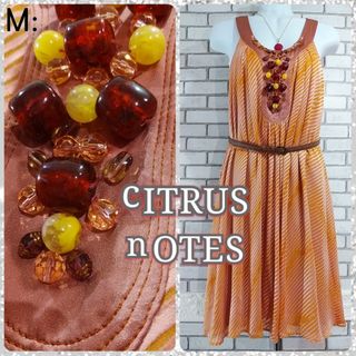 シトラスノーツ(CITRUS NOTES)のM：シフォン ワンピース／シトラスノーツ★極美品★オレンジピンク(ひざ丈ワンピース)