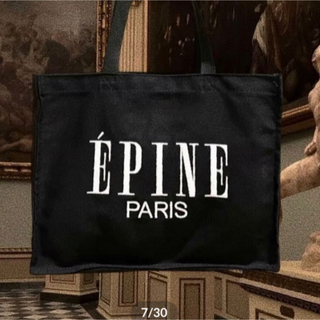 エピヌ(épine)のPINE PARIS tote bag  トートバッグ ブラック×ホワイトロゴ(トートバッグ)