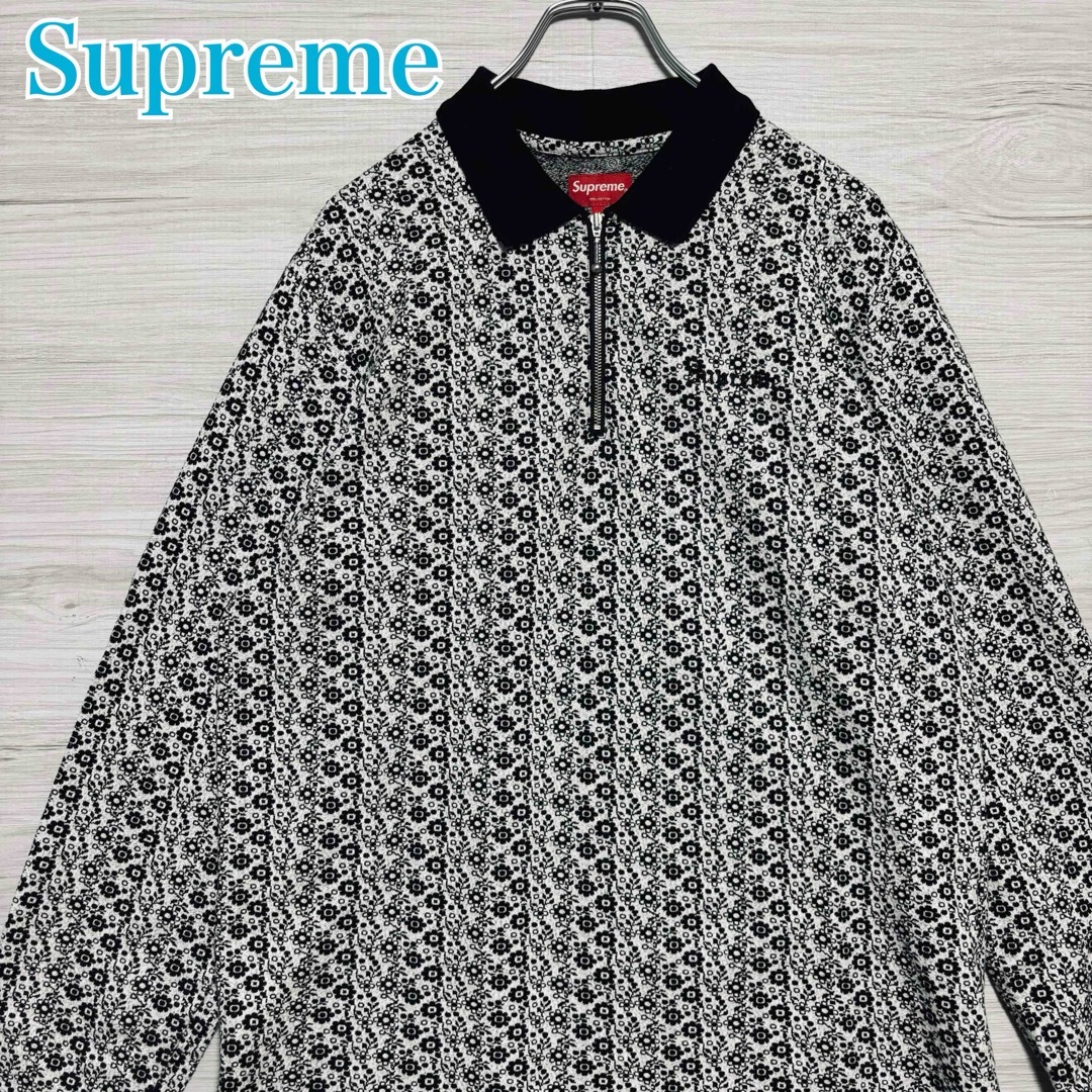 Supreme(シュプリーム)の【希少デザイン】シュプリーム　ポロシャツ　ハーフジップ　花柄　総柄　刺繍ロゴ メンズのトップス(ポロシャツ)の商品写真