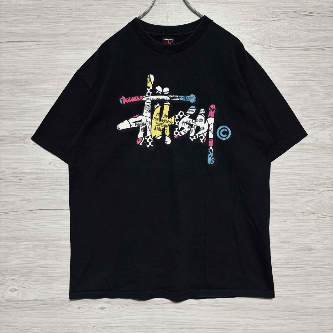 STUSSY(ステューシー)の【希少デザイン】ステューシー　Tシャツ　Lサイズ　ビッグロゴ　カラフル　入手困難 メンズのトップス(Tシャツ/カットソー(半袖/袖なし))の商品写真