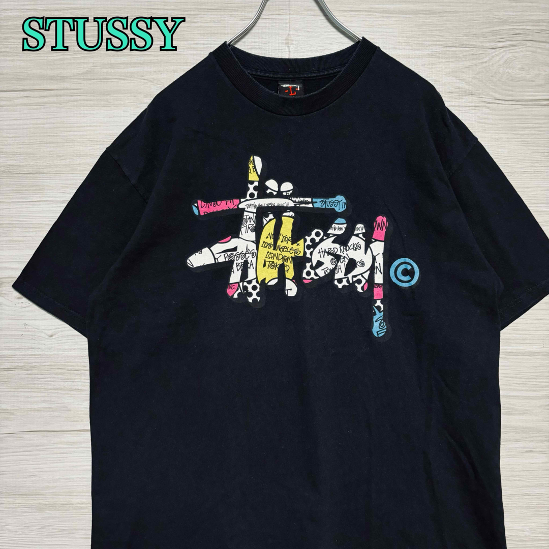 STUSSY(ステューシー)の【希少デザイン】ステューシー　Tシャツ　Lサイズ　ビッグロゴ　カラフル　入手困難 メンズのトップス(Tシャツ/カットソー(半袖/袖なし))の商品写真