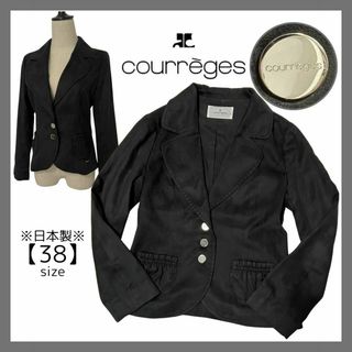 クレージュ(Courreges)のCourreges クレージュ スエード調ジャケット 日本製 フォーマル 薄手黒(テーラードジャケット)