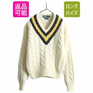 ラルフローレン(Ralph Lauren)の90s ポロ ラルフローレン チルデン ニット セーター ボーイズ M レディース S / オールド 90年代 グリーンタグ ウール ケーブル ナチュラル(ニット/セーター)