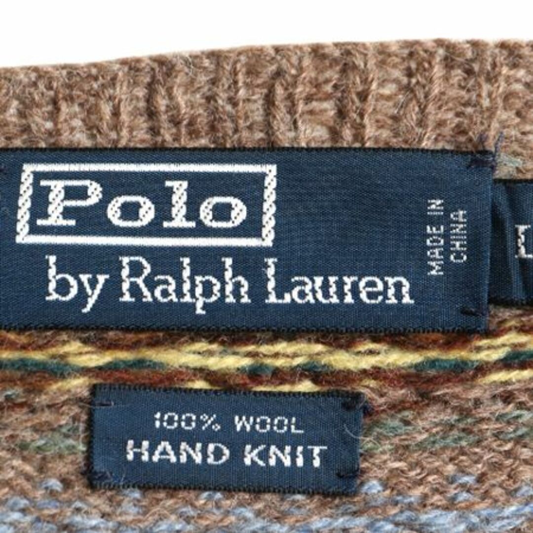 Ralph Lauren(ラルフローレン)の手編み 90s ポロ ラルフローレン フェアアイル ウール ハンドニット セーター メンズ L / オールド ハンドメイド オールド ノルディック柄 メンズのトップス(ニット/セーター)の商品写真