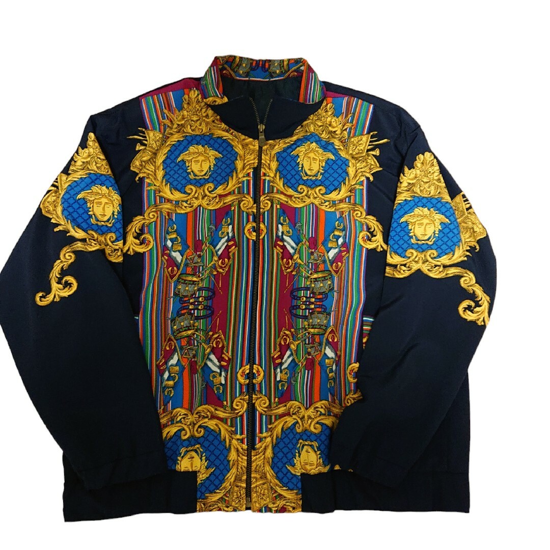 VINTAGE(ヴィンテージ)のヨーロピアン スカーフ柄 総柄 ジャケット ネイビー ゴールド メンズのジャケット/アウター(ブルゾン)の商品写真