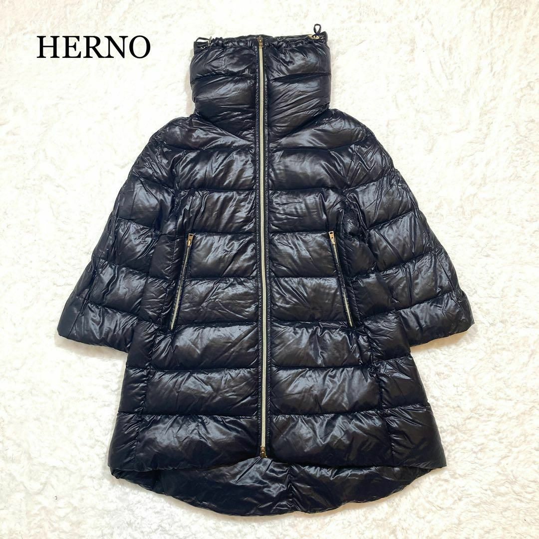 HERNO(ヘルノ)の【極軽☆極暖】HERNO ヘルノ ダウンコート ハイネック ネイビー 黒 40 レディースのジャケット/アウター(ダウンジャケット)の商品写真