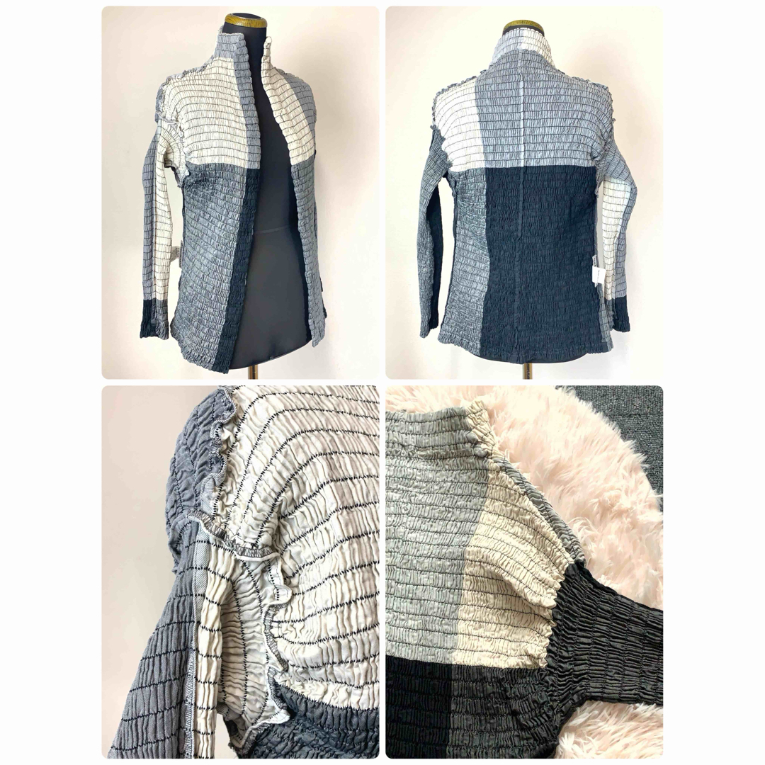 ISSEY MIYAKE(イッセイミヤケ)の【美品】ISSEY MIYAKE モノトーン　ジャケット　プリーツ　サイズ2 レディースのジャケット/アウター(その他)の商品写真