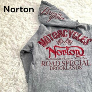 Norton - Norton ノートン パーカー スウェット ロゴ 刺繍 グレ