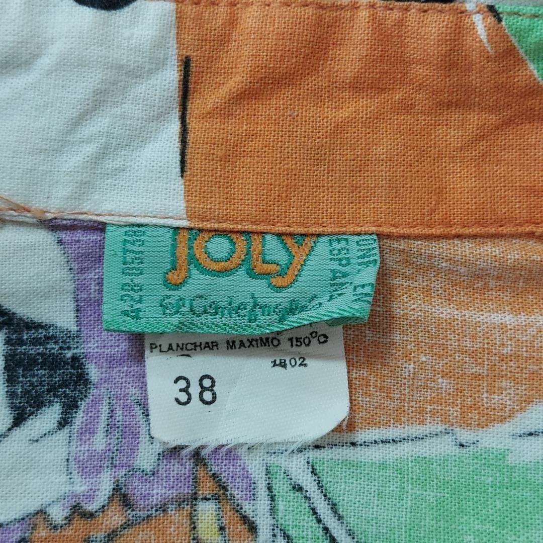 スペイン製 JOLY 総柄半袖シャツ 人 シティポップ柄 M オレンジ 緑 白 レディースのトップス(シャツ/ブラウス(半袖/袖なし))の商品写真