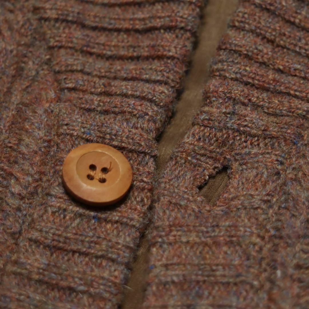 ケーブル編み ニットブルゾン おしゃれコーデ 赤茶系 ブラウン ウッドボタン L メンズのトップス(ニット/セーター)の商品写真