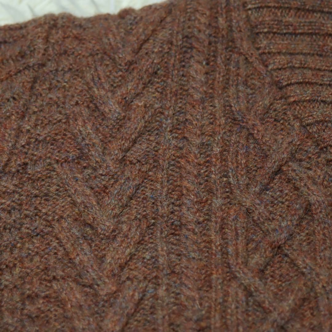 ケーブル編み ニットブルゾン おしゃれコーデ 赤茶系 ブラウン ウッドボタン L メンズのトップス(ニット/セーター)の商品写真
