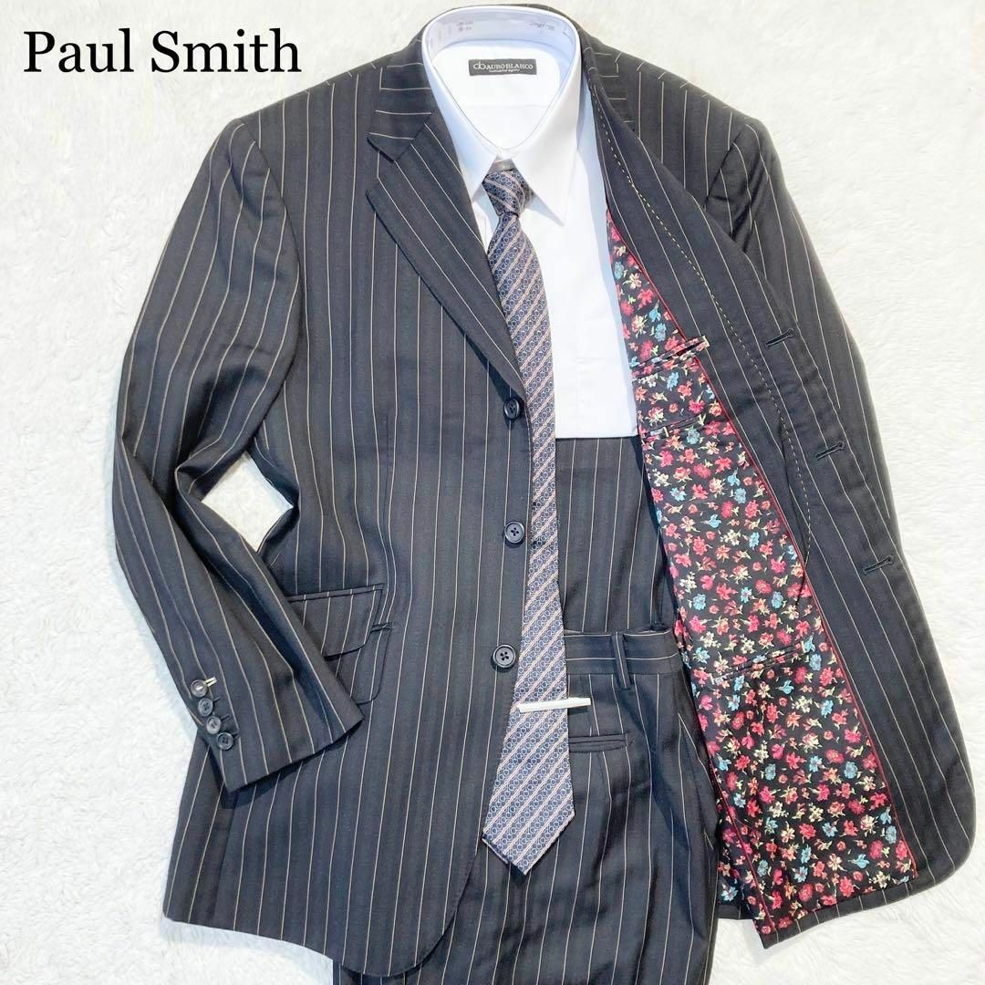 Paul Smith(ポールスミス)の【未使用級】ポールスミス スーツ オーダー ブラック ストライプ 花柄 L XL メンズのスーツ(セットアップ)の商品写真