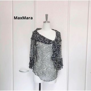 マックスマーラ(Max Mara)のMaxMara マックスマーラ　シルク　リボン　フリル　ブラウス　42 白タグ(シャツ/ブラウス(長袖/七分))