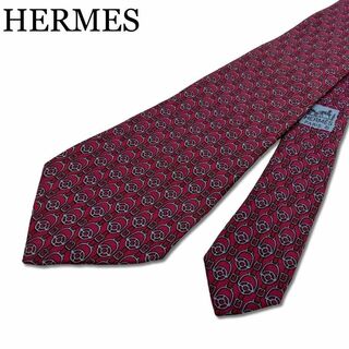 Hermes - 未使用品 エルメス ネクタイ シルク ネイビー系 レッド Hロゴ