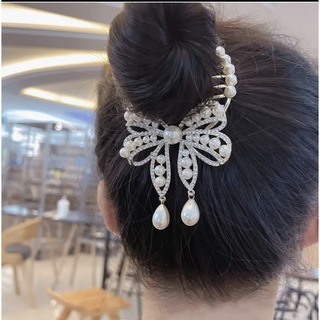 ビンテージ風のパールとラインストーンの飾りがついたヘアクリップ(バレッタ/ヘアクリップ)