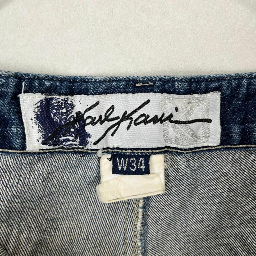 Karl Kani(カールカナイ)のW34 カールカナイ ポケットロゴ刺繍ワイドバギー デニムボトム ブルー 青 メンズのパンツ(デニム/ジーンズ)の商品写真