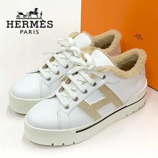 エルメス(Hermes)の9230 エルメス デア レザー ムートン Hロゴ スニーカー ホワイト(スニーカー)