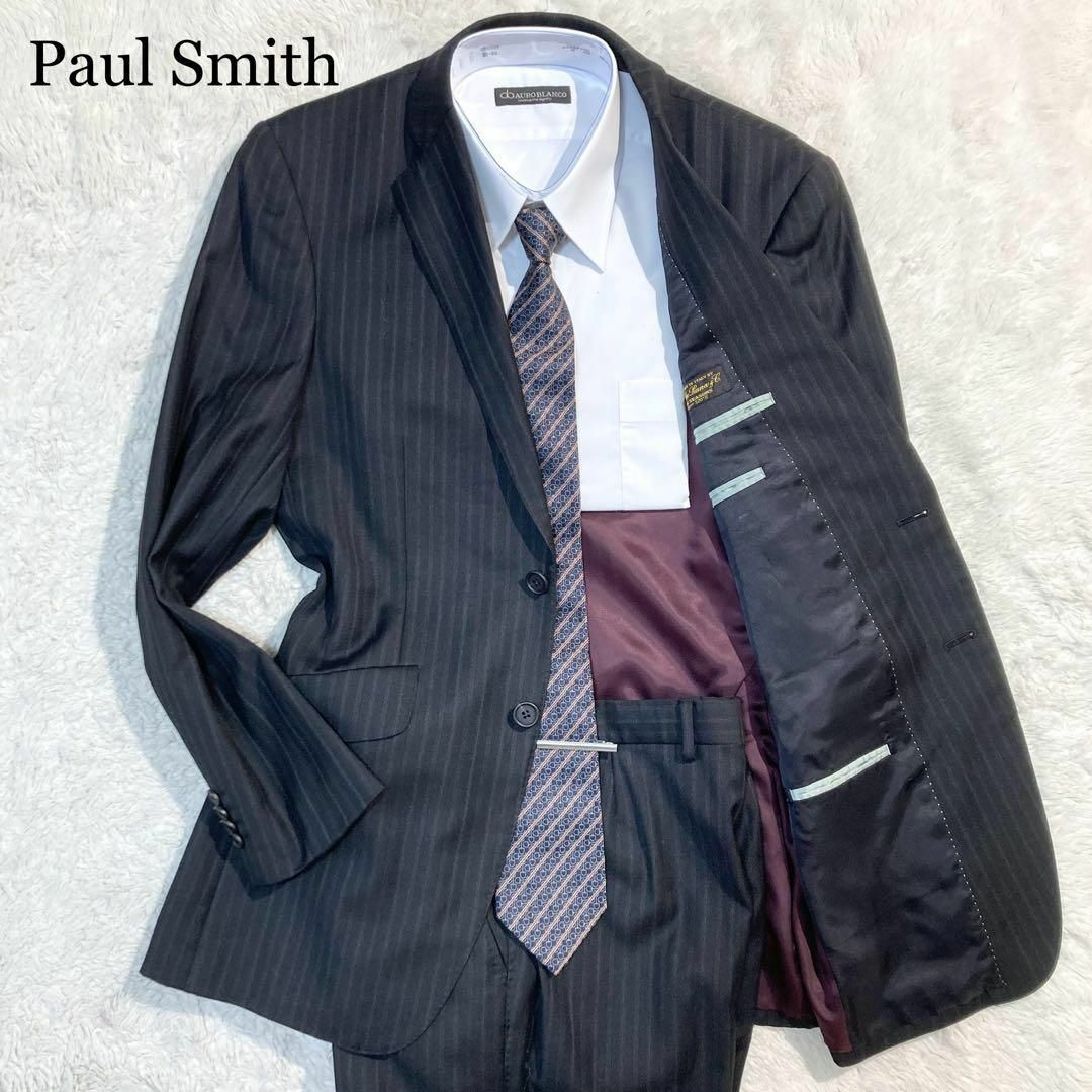 Paul Smith(ポールスミス)の【未使用級】ポールスミス スーツ ロロピアーナ 黒 ブラック ストライプ M メンズのスーツ(セットアップ)の商品写真