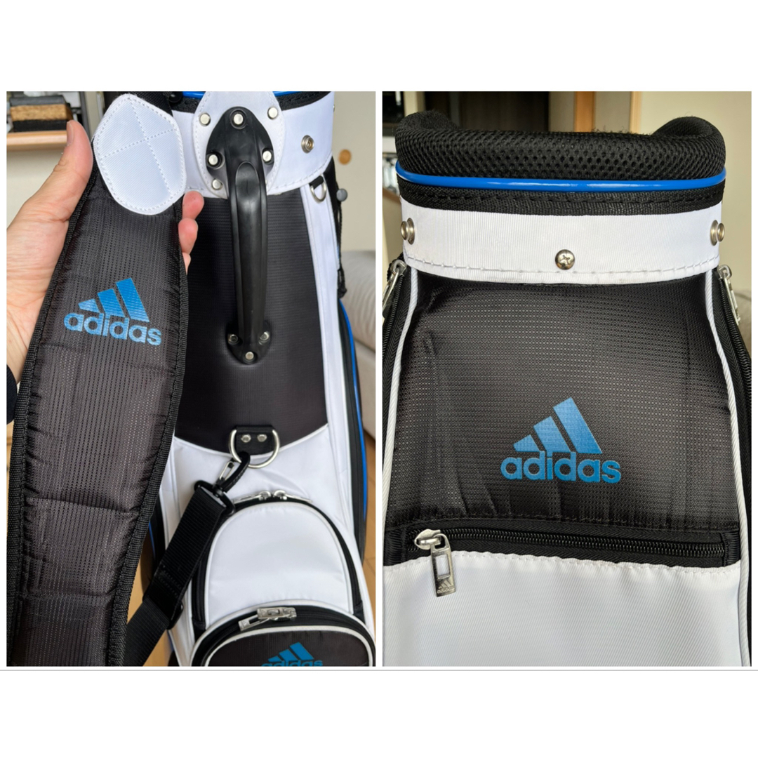 adidas(アディダス)の専用　美品adidas アディダス キャディバッグ ゴルフバック ホワイト&青 スポーツ/アウトドアのゴルフ(バッグ)の商品写真